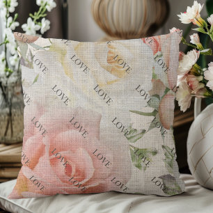 Cojín Decorativo "Blooms of Love: rosas rosas rosas y blancas en lí