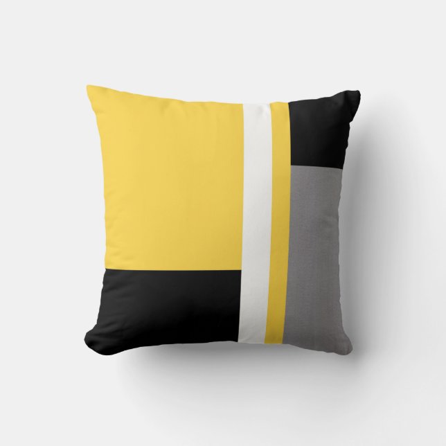 Cojín Decorativo Bloque blanco negro gris amarillo (Anverso)