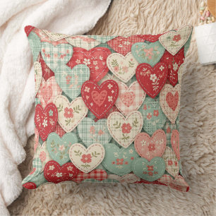 Cojín Decorativo Bloque de Colcha de Corazón Rústico Multicolor