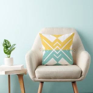 Cojín Decorativo Bloque de color amarillo turquesa geométrico moder