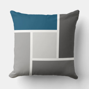 Cojín Decorativo Bloque de color moderno mosaico azul gris blanco o