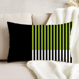 Cojín Decorativo Bloque de color moderno rayado lima verde negro bl