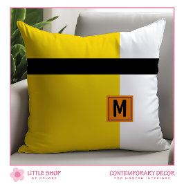 Cojín Decorativo Bloque de color negro amarillo moderno monogramado