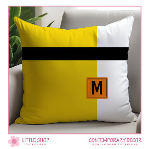 Cojín Decorativo Bloque de color negro amarillo moderno monogramado