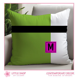 Cojín Decorativo Bloque de color negro verde moderno monogramado