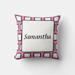 Cojín Decorativo Bloque de color retro rosa negro blanco personaliz