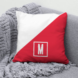 Cojín Decorativo bloque de color rojo y blanco Iniciales de monogra