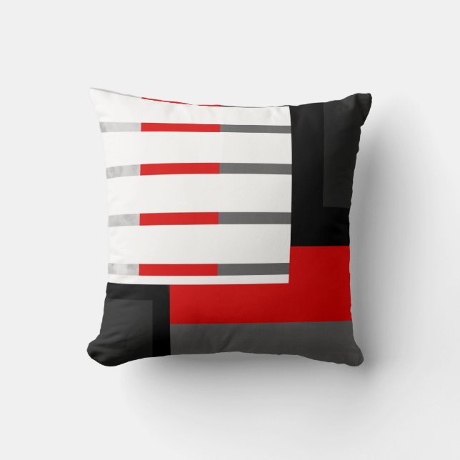 Cojín Decorativo Bloque de rayas blancas y negras rojo (Anverso)