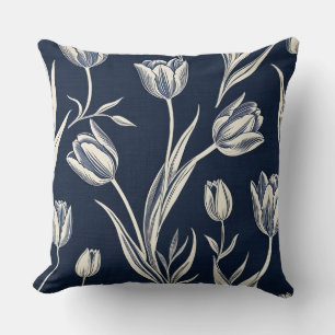 Cojín Decorativo Bloquear tulipanes azules y blancos de impresión