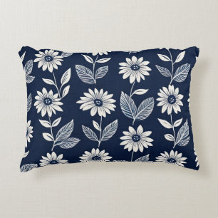 Cojín Decorativo Bloqueo de impresión boho azul y blanco floral