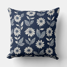Cojín Decorativo Bloqueo de impresión boho azul y blanco floral
