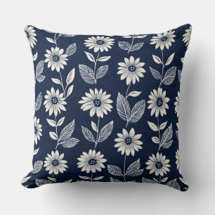 Cojín Decorativo Bloqueo de impresión boho azul y blanco floral