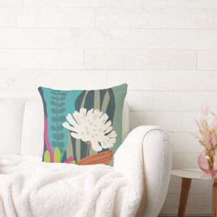 Cojín Decorativo Bloques de Color Silueta Floral Moderna