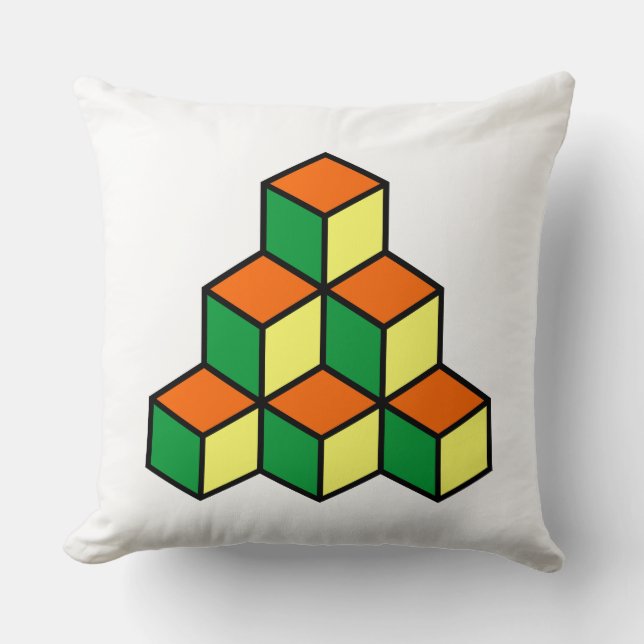 Cojín Decorativo Bloques geométricos - Naranja verde y amarillo (Anverso)