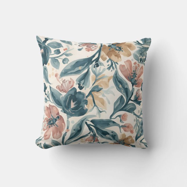 Cojín Decorativo Blue and Blush Floral Pattern (Anverso)