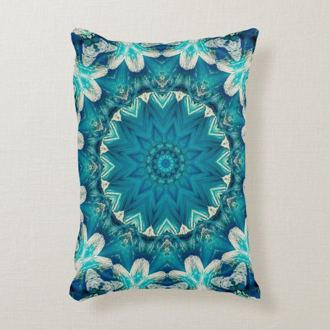 Cojín Decorativo Blue Aqua Mandala Rosette Retro Hippie (Frente (Vertical))