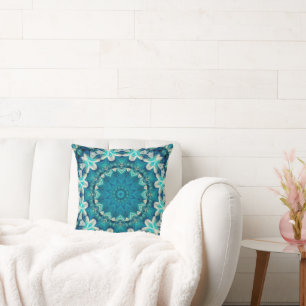 Cojín Decorativo Blue Aqua Mandala Rosette Retro Hippie