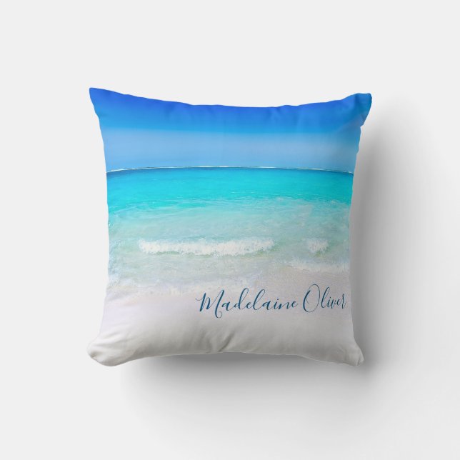 Cojín Decorativo Blue Aqua Ocean Sea Beach Coastal Personal (Anverso)