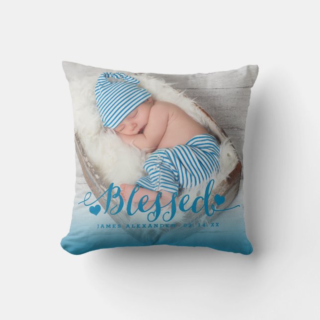 Cojín decorativo Blue Baby Birth Photo Keepsake (Anverso)