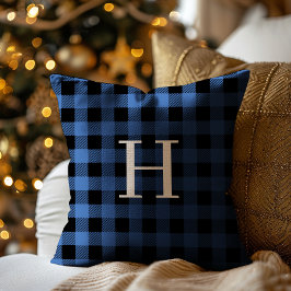 Cojín Decorativo Blue Black Buffalo Plaid Monogram Holiday