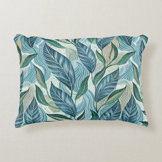 Cojín Decorativo Blue Botanical Wave Modern Pattern (Anverso)