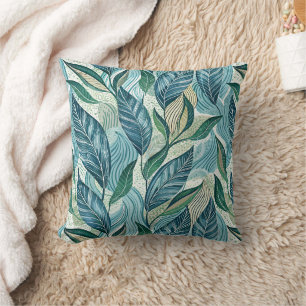 Cojín Decorativo Blue Botanical Wave Modern Pattern