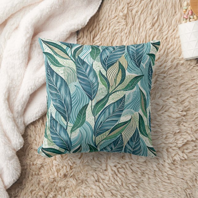 Cojín Decorativo Blue Botanical Wave Modern Pattern (Manta)