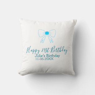 Cojín Decorativo Blue bow happy 21ᵉʳ cumpleaños date