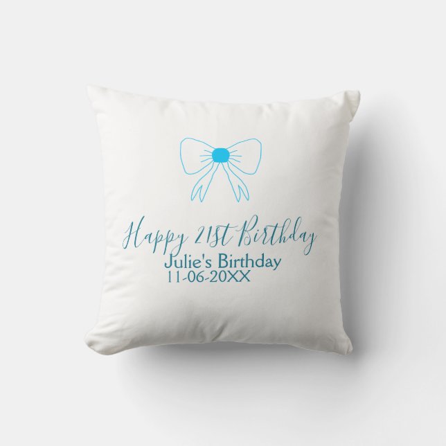 Cojín Decorativo Blue bow happy 21ᵉʳ cumpleaños date (Anverso)