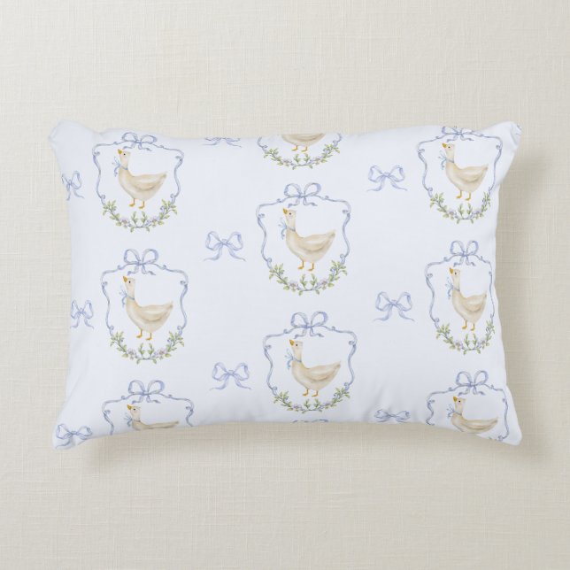 Cojín Decorativo Blue Bow pequeño Goose Whimsical Escudo bebé (Anverso)