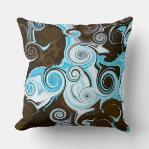 Cojín Decorativo Blue Brown Swirl Patrón Retro Moderno