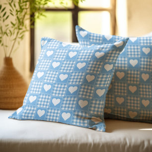 Cojín Decorativo Blue Buffalo Cuadros con Corazones