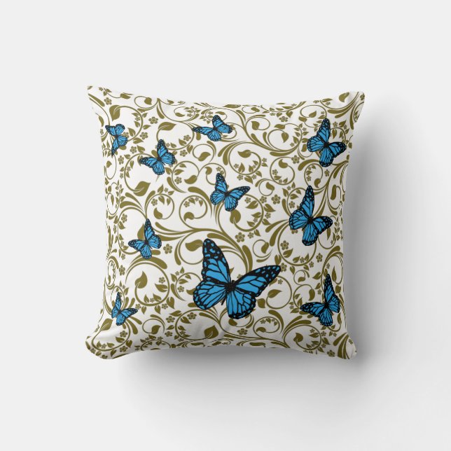 Cojín Decorativo Blue butterfly gold garden (Anverso)