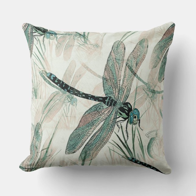Cojín Decorativo Blue Dragonfly - Fun Insect Pattern (Anverso)