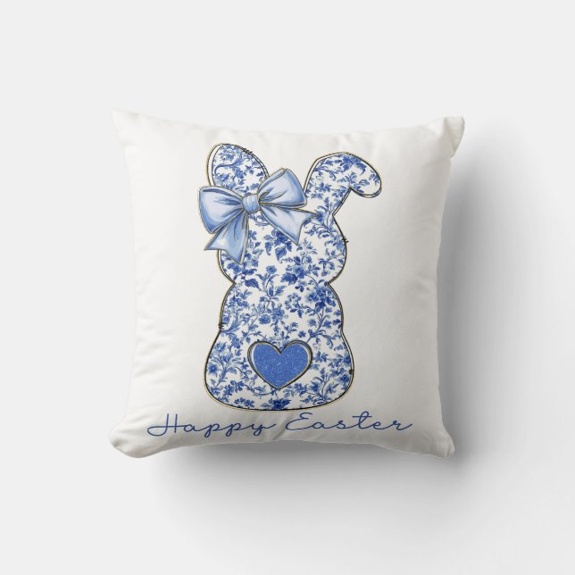 Cojín Decorativo Blue Floral Easter Bunny Coquette (Anverso)