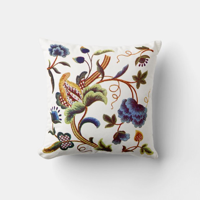 Cojín Decorativo Blue Floral Jacobean Faux Embroidery Pillow (Anverso)