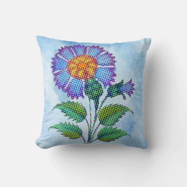Cojín Decorativo Blue Flower Halftone on Blue Fine Art (Anverso)