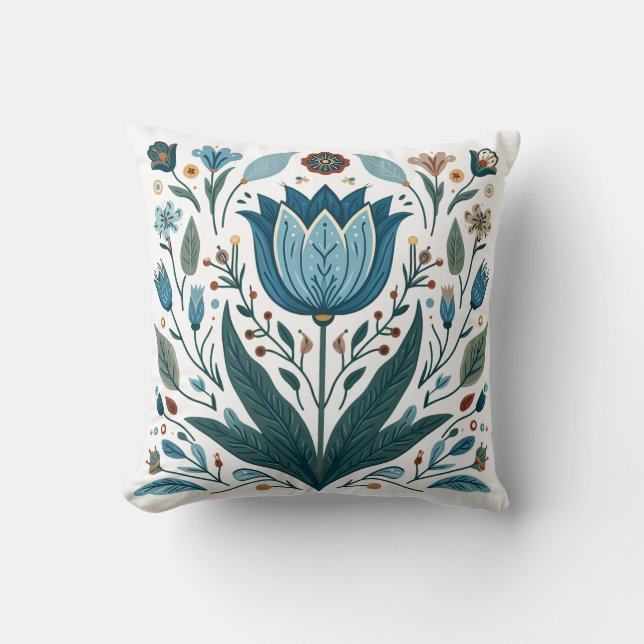 Cojín decorativo Blue Folk Tulip (Anverso)