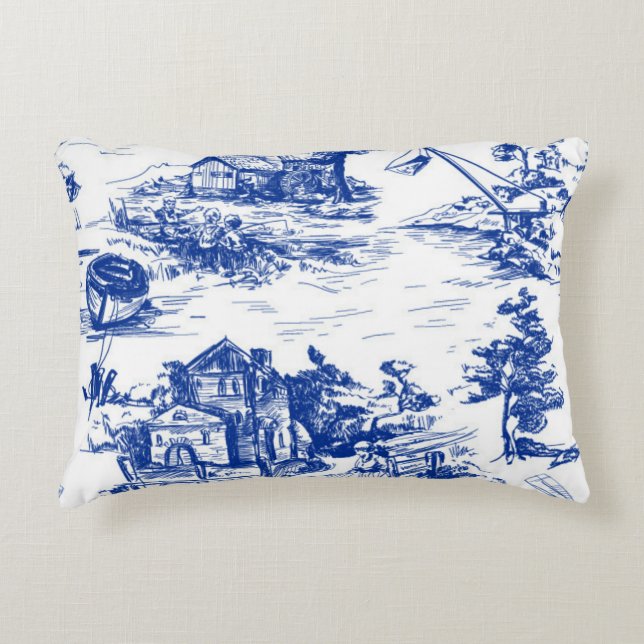 Cojín Decorativo Blue French Toile Lumbar (Anverso)