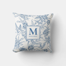 Cojín Decorativo Blue French Toile Monogram Name