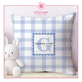 Cojín Decorativo Blue Gingham Monogramed