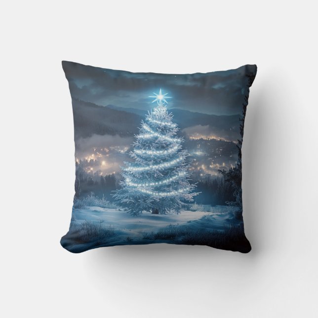 Cojín Decorativo Blue Glowing Winter Night Christmas Tree (Anverso)