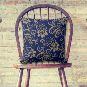 Cojín Decorativo Blue Gold Floral Swirl