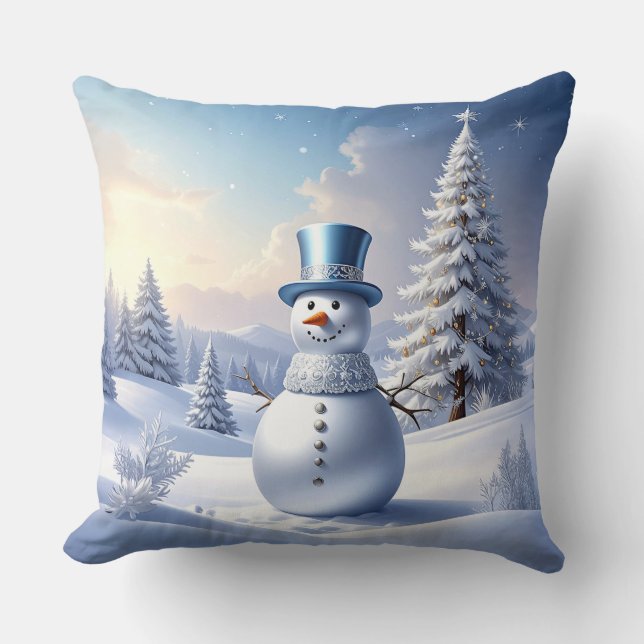 Cojín Decorativo Blue Hat Snowman Christmas Tree Holiday (Anverso)