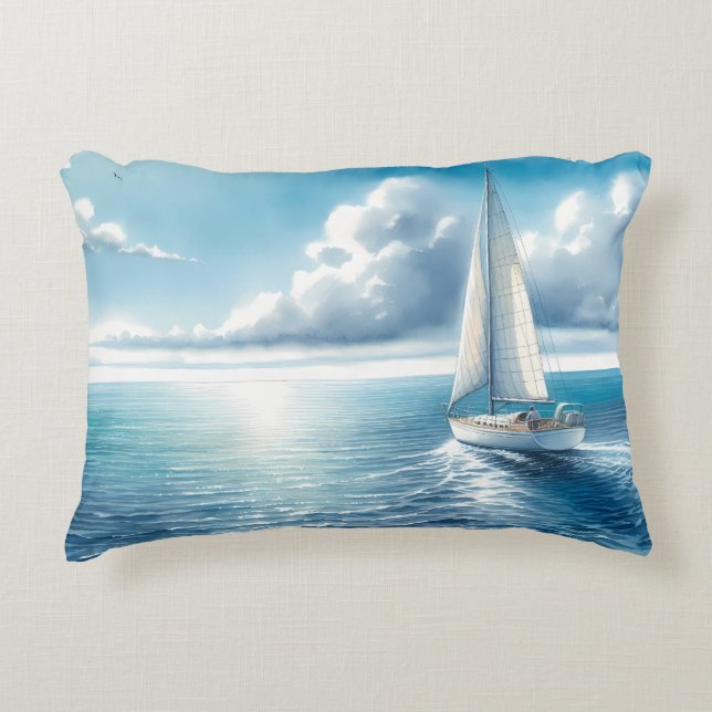 Cojín Decorativo Blue Horizon Solitary Sailboat (Anverso)
