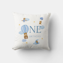 Cojín Decorativo Blue Hot Air Balloon Bear 1st Birthday Baby T-Shir