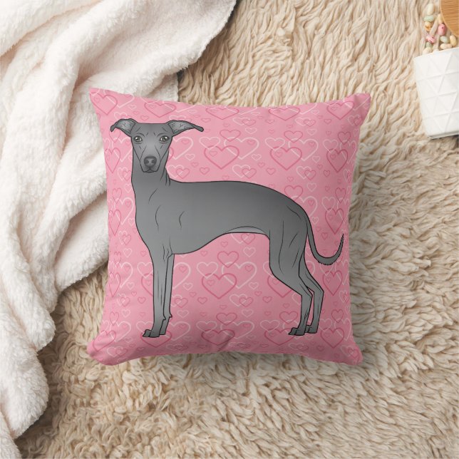Cojín Decorativo Blue Italian Greyhound Cute Dog En Corazones Rosa (Manta)