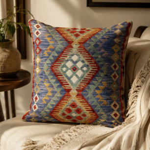 Cojín Decorativo Blue Kilim Southwestern Rust, Sage & Cream Geometr