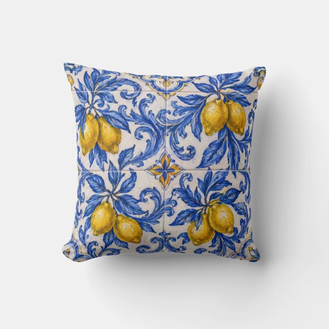 Cojín Decorativo Blue Lemon Azulejo Tile (Anverso)