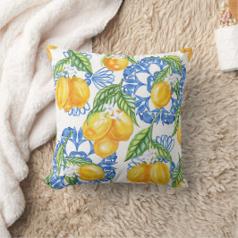 Cojín Decorativo Blue Majolica Tile and Watercolor Lemons